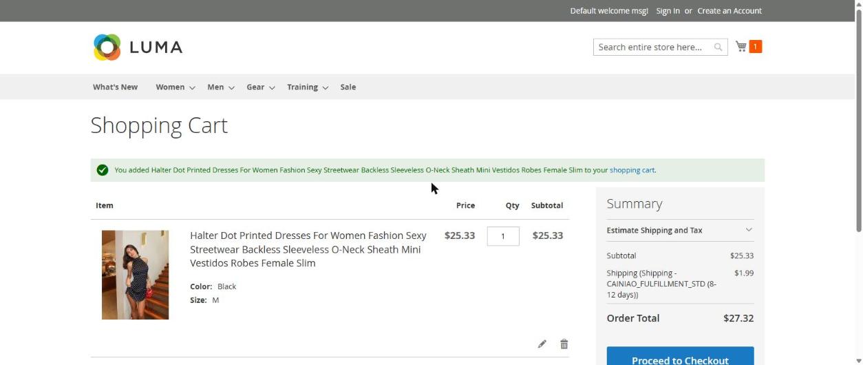 Cart with the live AliExpress shipping price