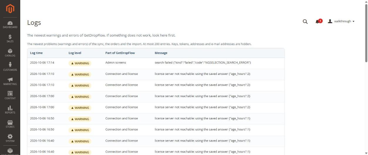 The Logs page