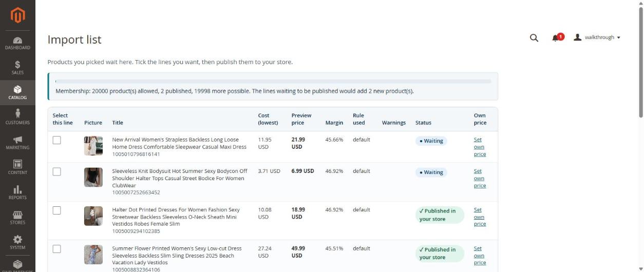 Import list with preview price, margin and rule used
